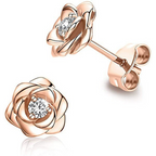 Pendientes de tuerca con flor y piedra de nacimiento en tono dorado