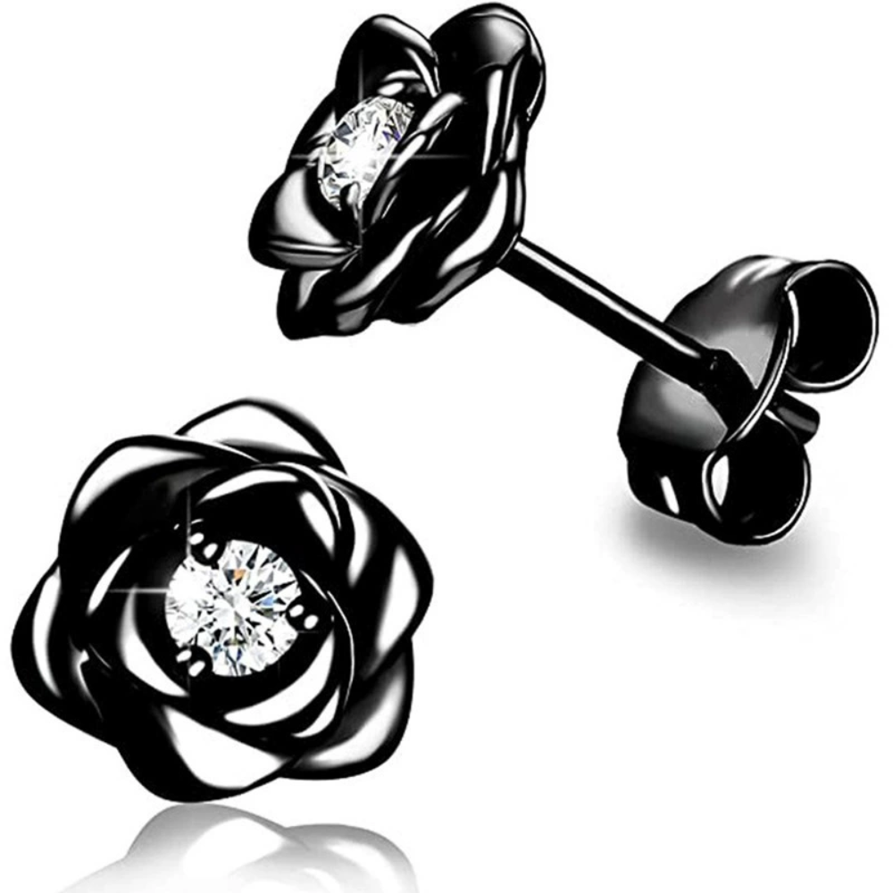 Pendientes de tuerca con flor y piedra de nacimiento en tono dorado