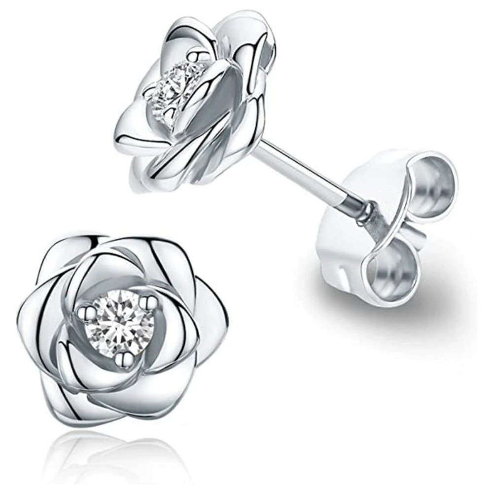 Pendientes de tuerca con flor y piedra de nacimiento en tono dorado