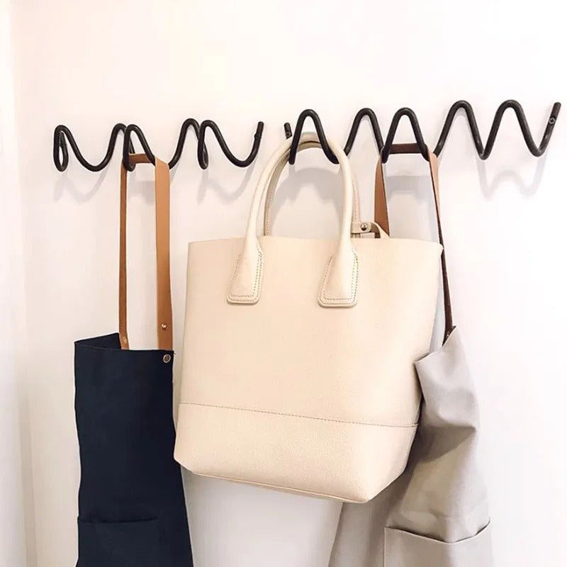 Perchero de pared con forma de onda, ganchos de hierro con 3 o 5 colgadores y tornillos incluidos, 6 colores, 33 o 56 cm