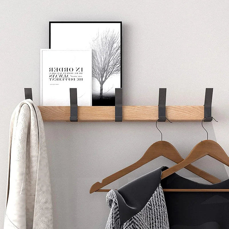Perchero de pared con ganchos dobles de madera de caucho nórdica y aluminio