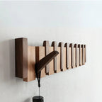 Perchero de pared de madera con ganchos abatibles diseño teclas de piano, nogal o haya, con 4, 6 u 8 ganchos