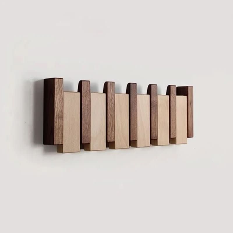 Perchero de pared de madera de nogal y haya con ganchos abatibles estilo piano, 4, 6 u 8 ganchos, 32 a 55 cm, hecho a ma