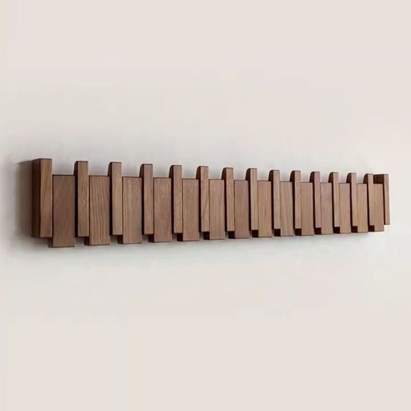Perchero de pared de madera de nogal y haya con ganchos abatibles estilo piano, 4, 6 u 8 ganchos, 32 a 55 cm, hecho a ma