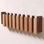 Perchero de pared de madera de nogal y haya con ganchos abatibles estilo piano, 4, 6 u 8 ganchos, 32 a 55 cm, hecho a ma