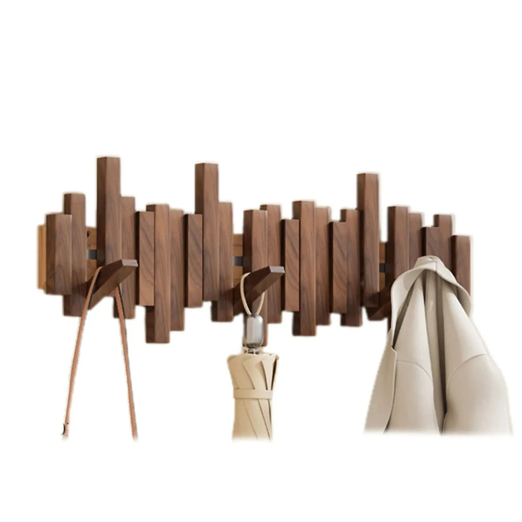 Perchero de pared Piano en madera de nogal o haya con ganchos para chaquetas, bolsos y sombreros