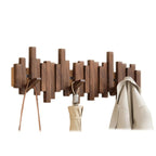 Perchero de pared Piano en madera de nogal o haya con ganchos para chaquetas, bolsos y sombreros