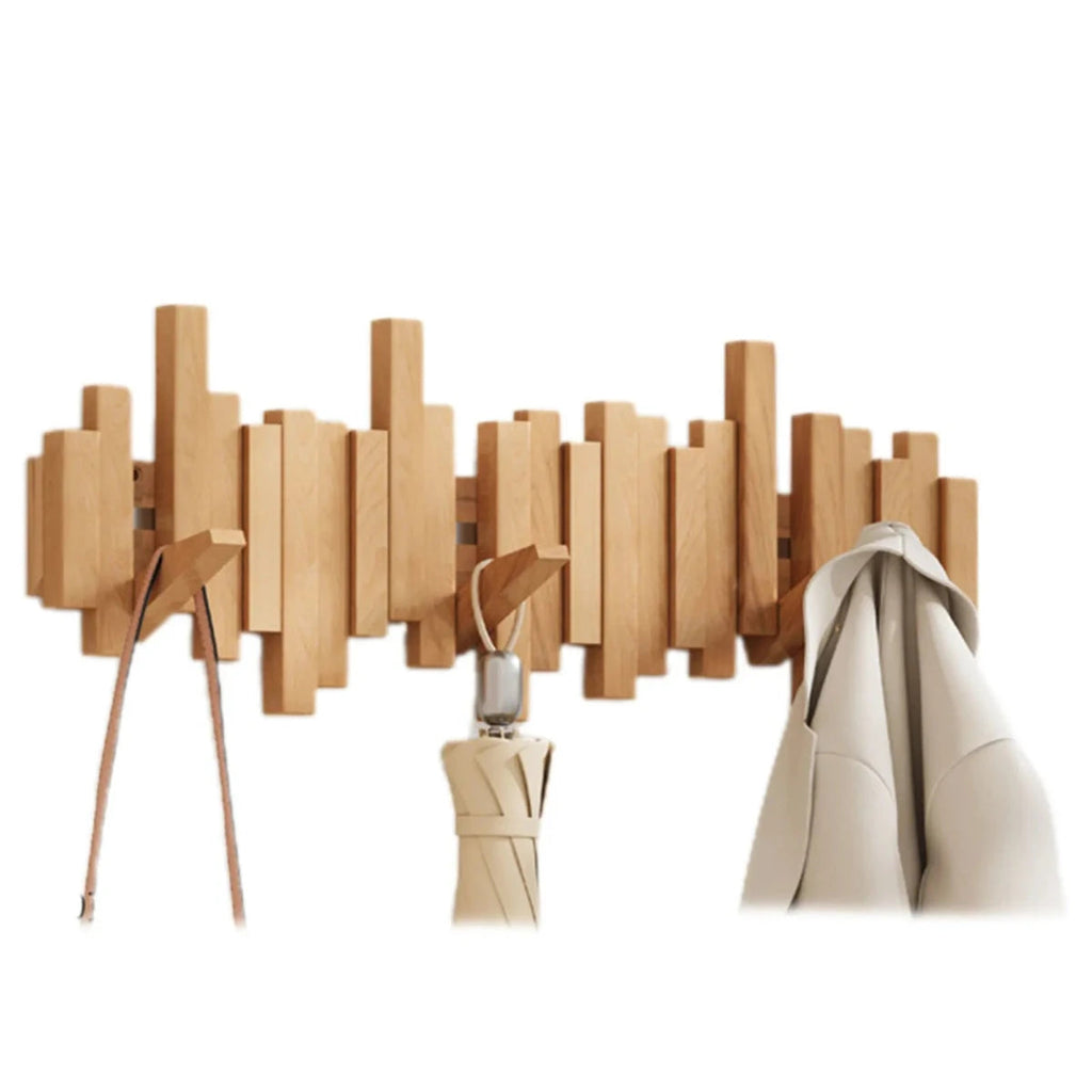 Perchero de pared Piano en madera de nogal o haya con ganchos para chaquetas, bolsos y sombreros