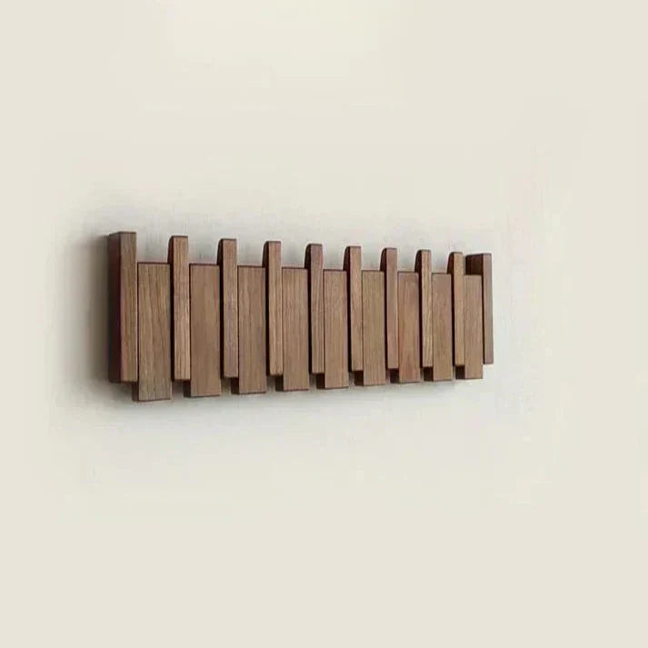 Perchero de pared con diseño de teclas de piano, ganchos abatibles de madera de nogal o haya, 4, 6 u 8 ganchos, fijacion