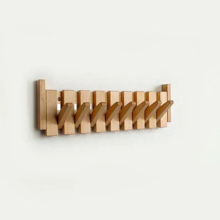Perchero de pared con diseño de teclas de piano, ganchos abatibles de madera de nogal o haya, 4, 6 u 8 ganchos, fijacion