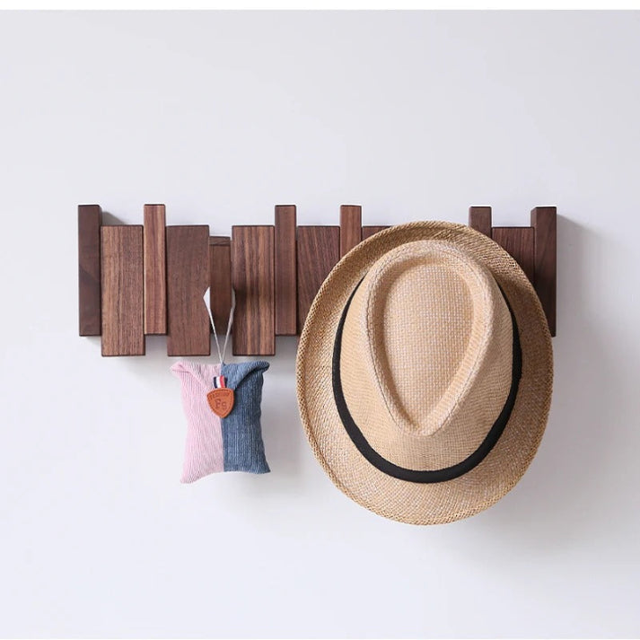 Perchero de pared con diseño de teclas de piano, ganchos abatibles de madera de nogal o haya, 4, 6 u 8 ganchos, fijacion