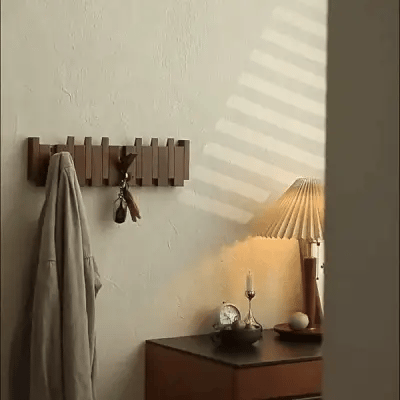 Perchero de pared con diseño de teclas de piano, ganchos abatibles de madera de nogal o haya, 4, 6 u 8 ganchos, fijacion