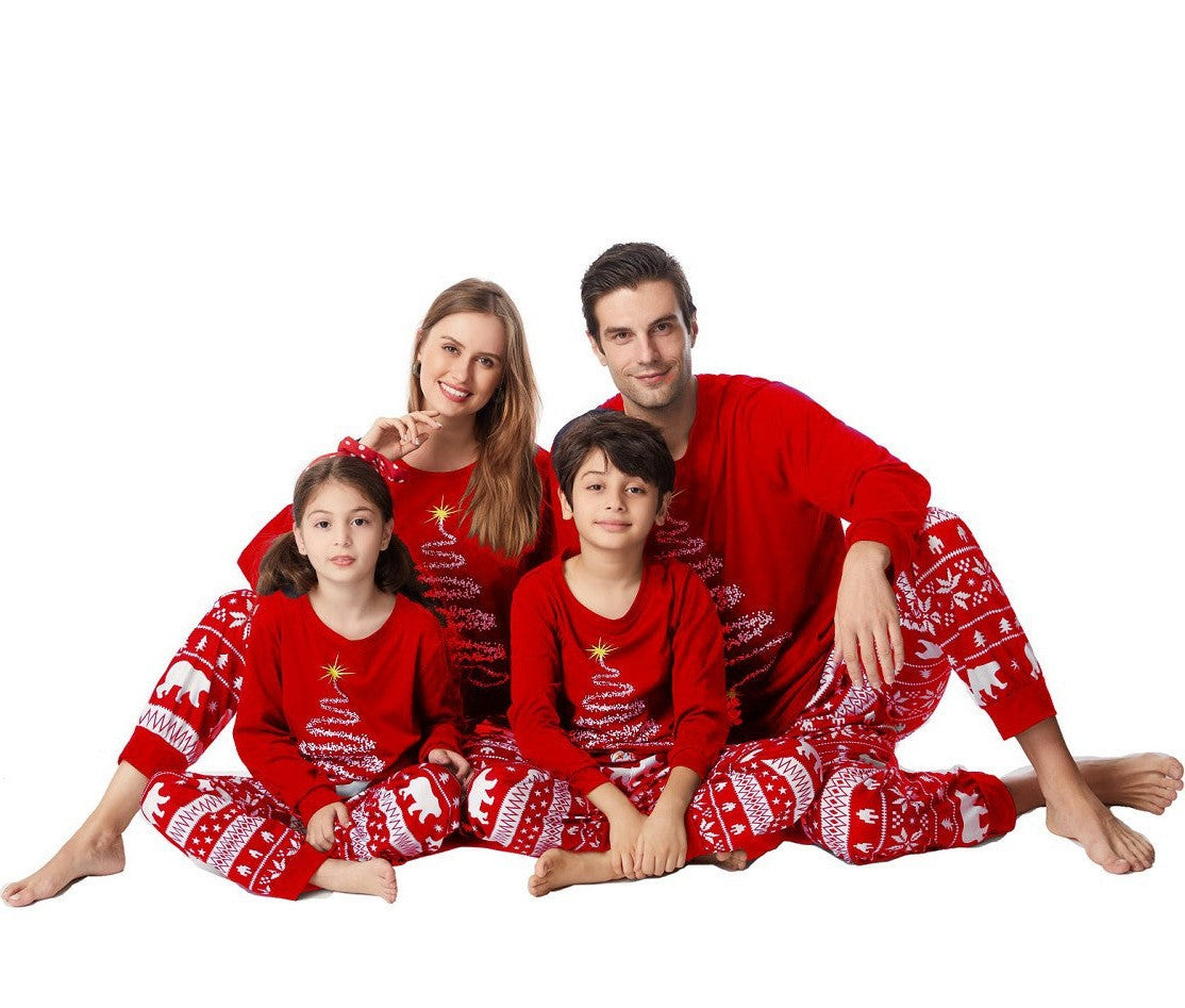 Pijamas navideños a juego para toda la familia con estampado de renos y copos de nieve, rojo o azul