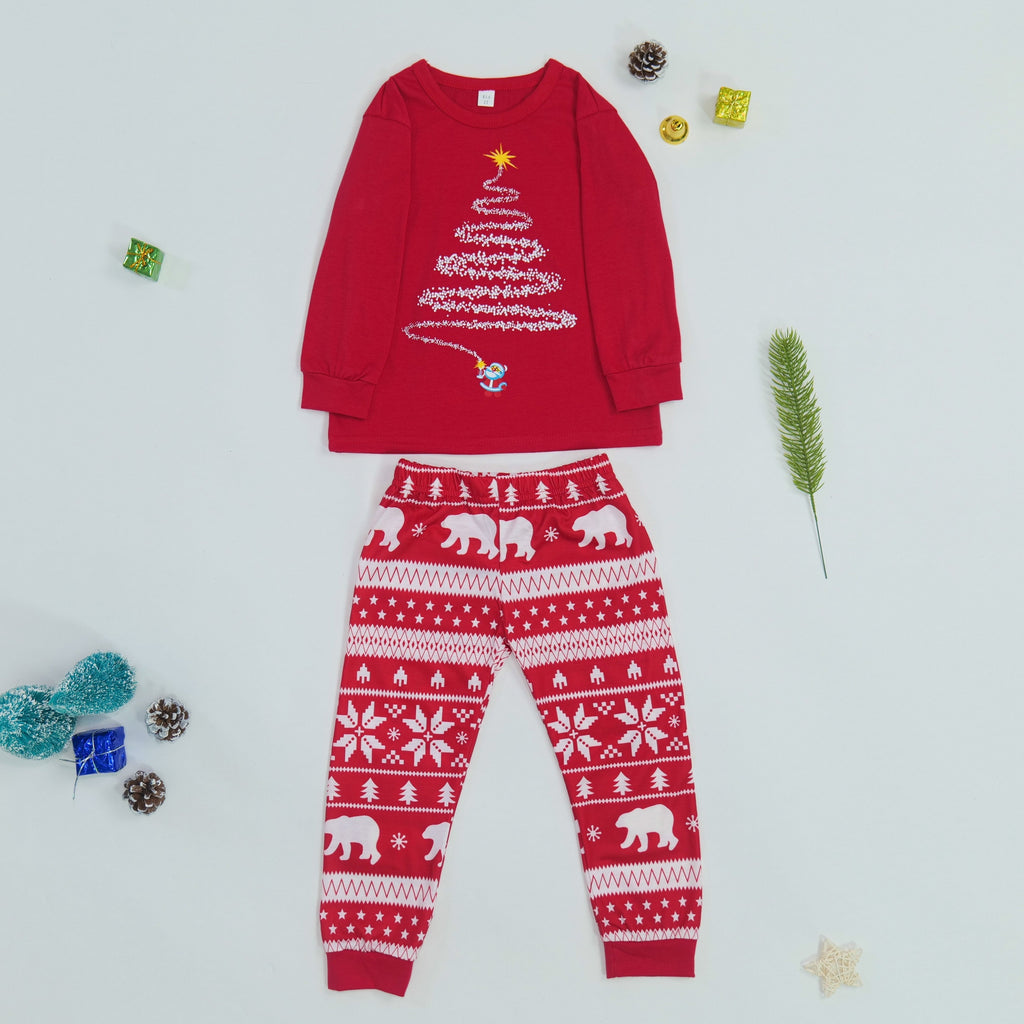 Pijamas navideños a juego para toda la familia con estampado de renos y copos de nieve, rojo o azul
