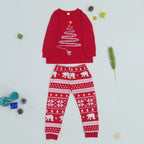 Pijamas navideños a juego para toda la familia con estampado de renos y copos de nieve, rojo o azul