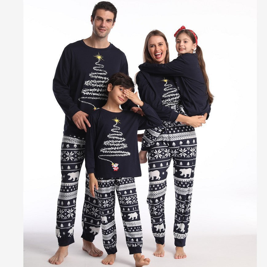 Pijamas navideños a juego para toda la familia con estampado de renos y copos de nieve, rojo o azul