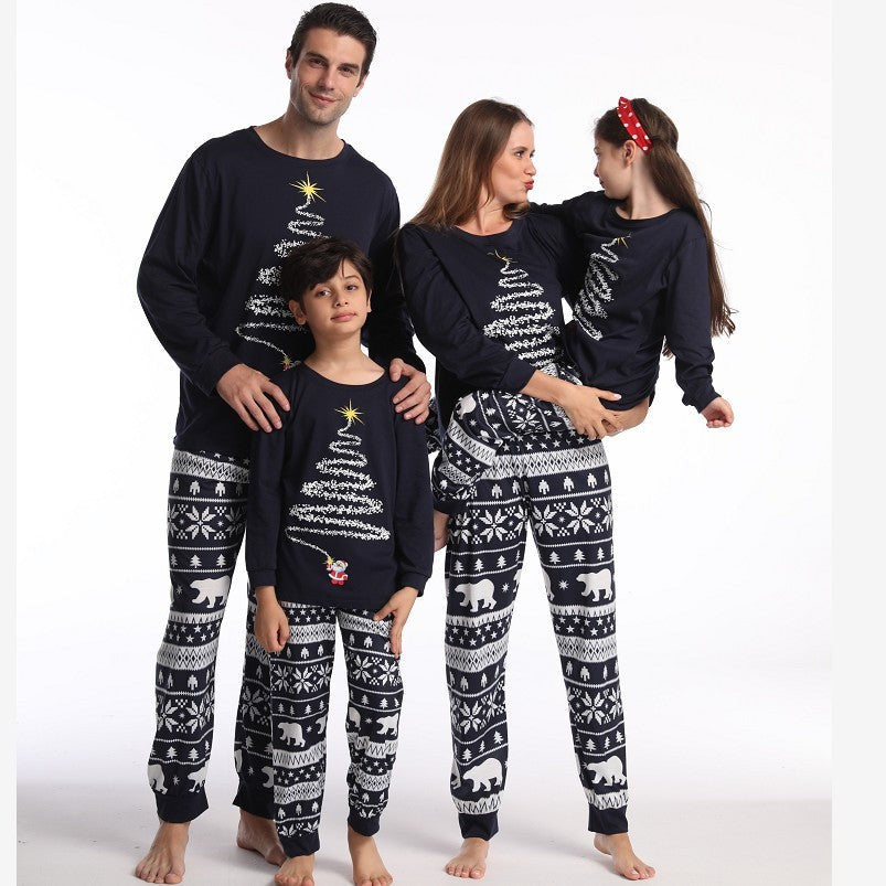 Pijamas navideños a juego para toda la familia con estampado de renos y copos de nieve, rojo o azul