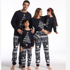 Pijamas navideños a juego para toda la familia con estampado de renos y copos de nieve, rojo o azul