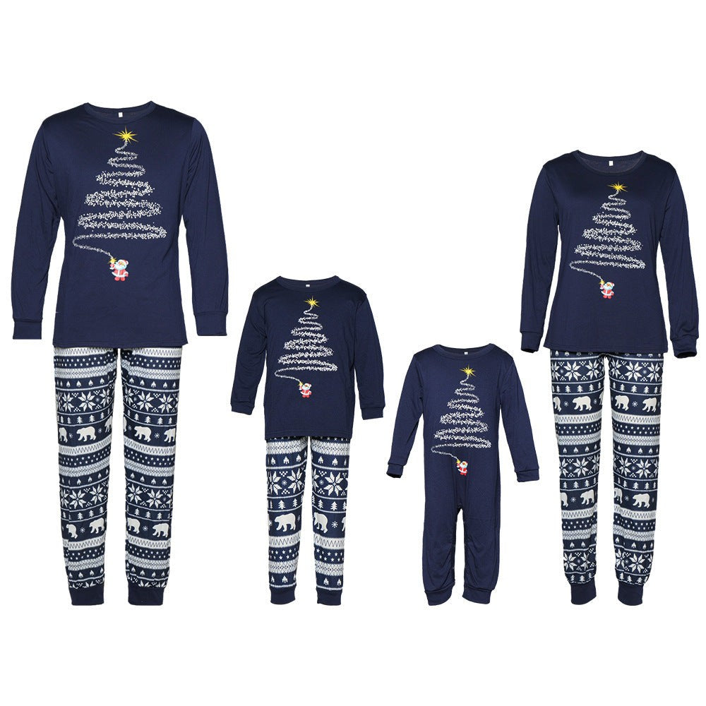 Pijamas navideños a juego para toda la familia con estampado de renos y copos de nieve, rojo o azul