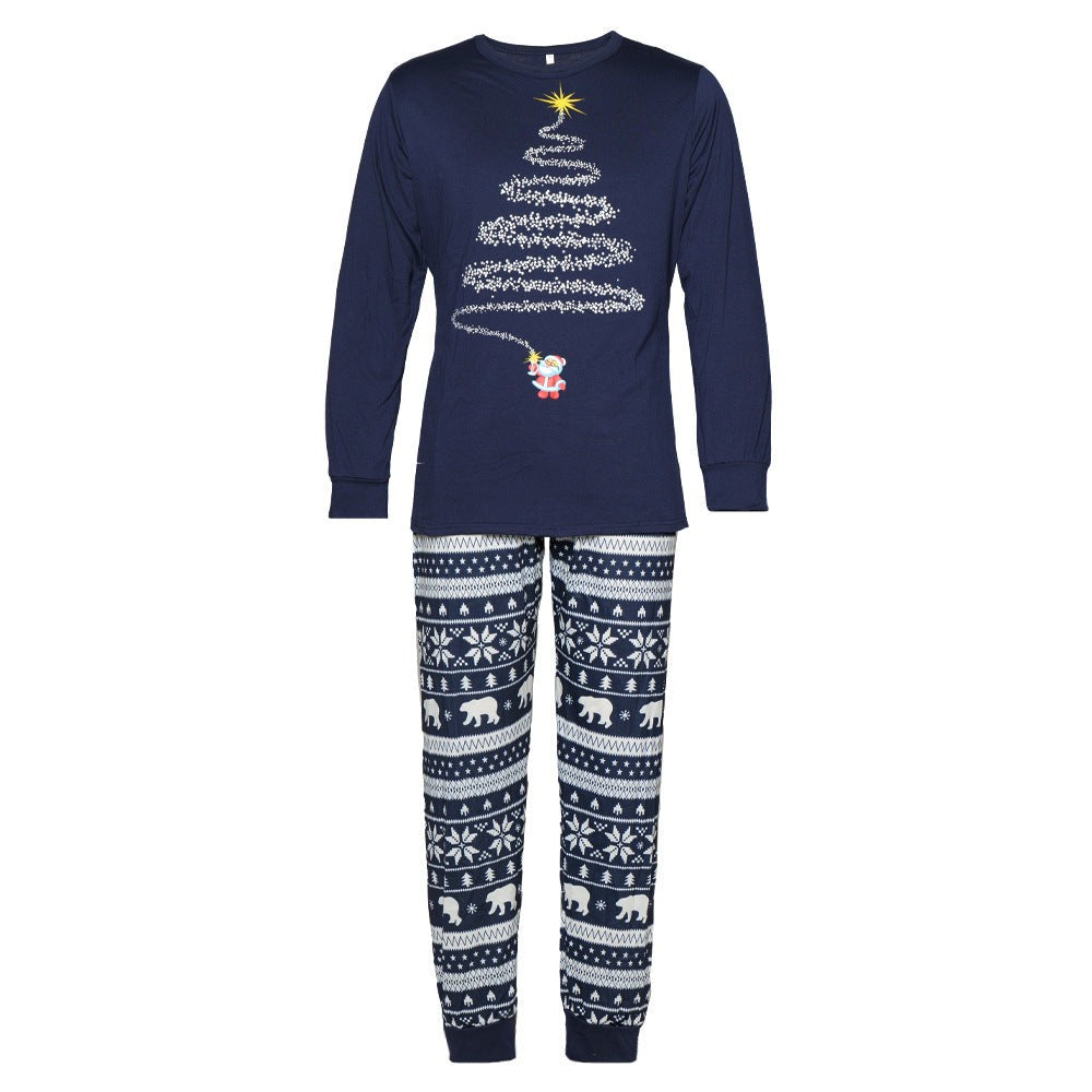 Pijamas navideños a juego para toda la familia con estampado de renos y copos de nieve, rojo o azul