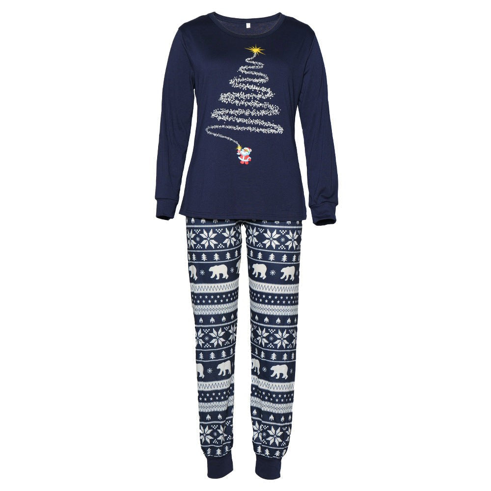 Pijamas navideños a juego para toda la familia con estampado de renos y copos de nieve, rojo o azul