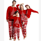 Pijamas navideños a juego para toda la familia con estampado de renos y copos de nieve, rojo o azul