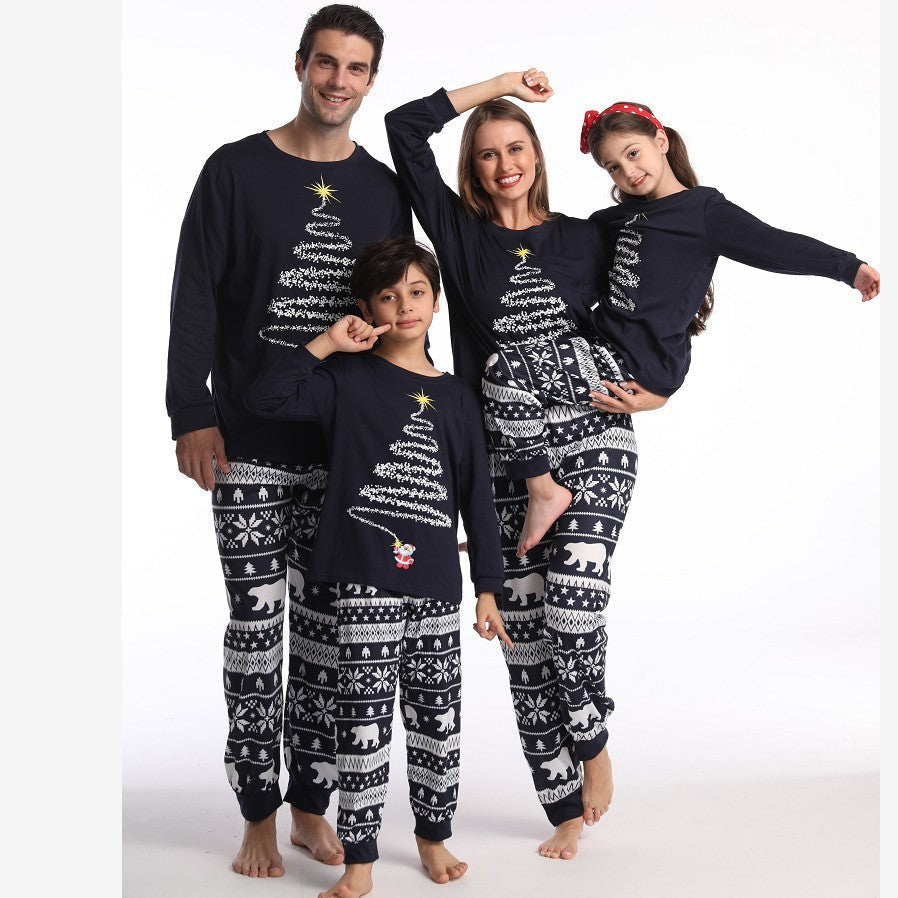 Pijamas navideños a juego para toda la familia con estampado de renos y copos de nieve, rojo o azul