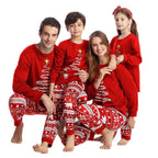 Pijamas navideños a juego para toda la familia con estampado de renos y copos de nieve, rojo o azul
