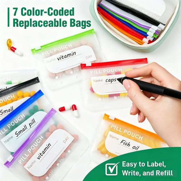 PILLTREK – Set de bolsas organizadoras de pastillas para viajes ordenados