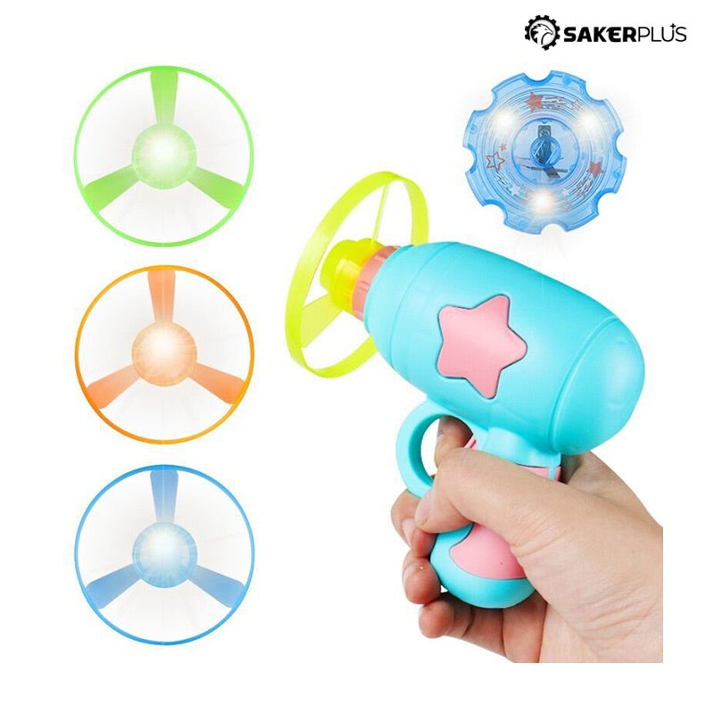 Pistola lanzadora de discos voladores LED con efecto giratorio