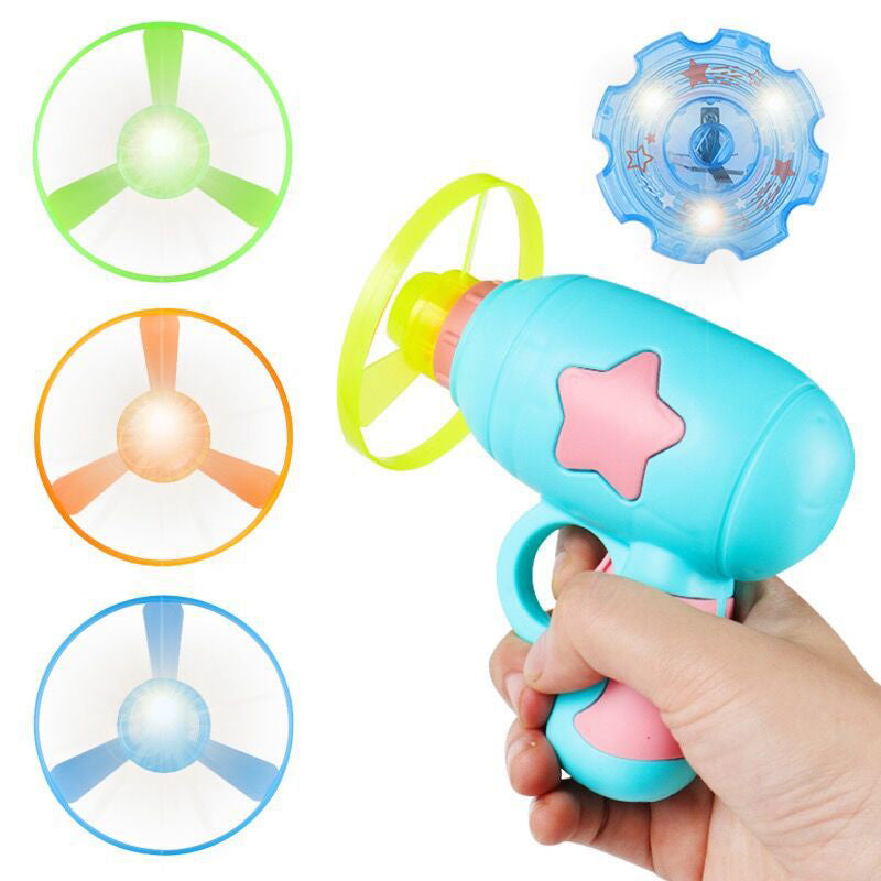 Pistola lanzadora de discos voladores LED con efecto giratorio