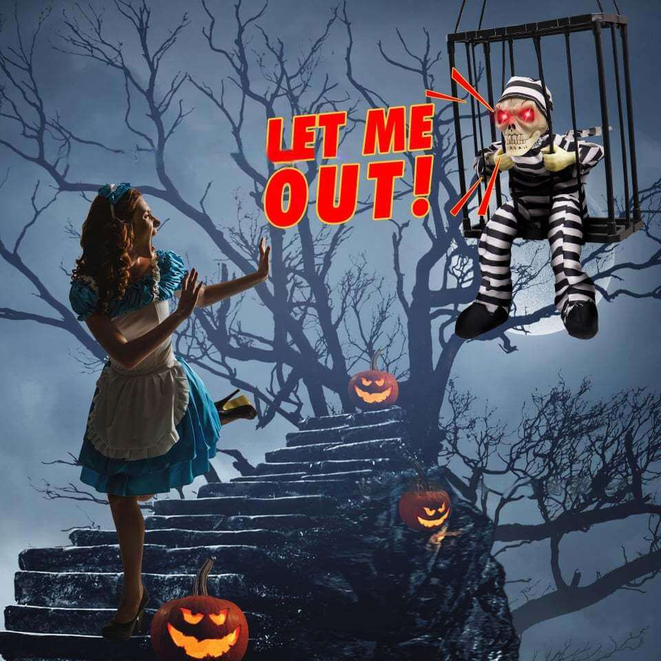 Prisionero en jaula con sensor de movimiento y sonido para Halloween