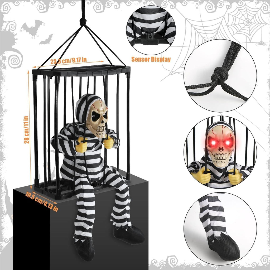 Prisionero en jaula con sensor de movimiento y sonido para Halloween