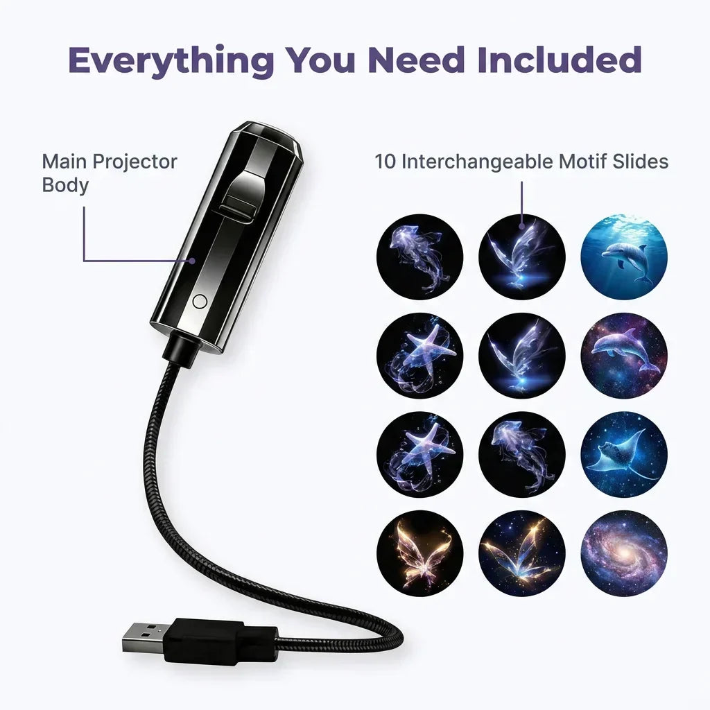 Proyector LED de estrellas con 10 diapositivas de proyección | Cabezal giratorio 360° | Estrellas, galaxia y océano en e