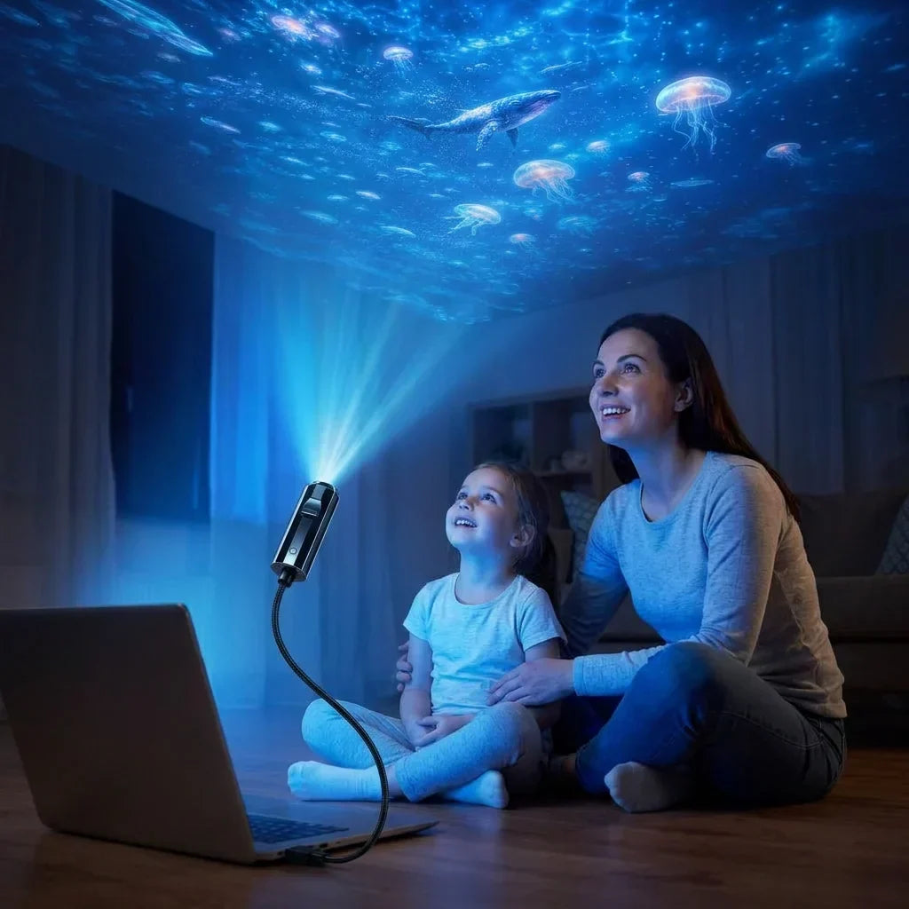 Proyector LED de estrellas con 10 diapositivas de proyección | Cabezal giratorio 360° | Estrellas, galaxia y océano en e