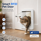 Puerta inteligente RFID para gatos con 4 modos de bloqueo (para mascotas de hasta 11,3 kg)
