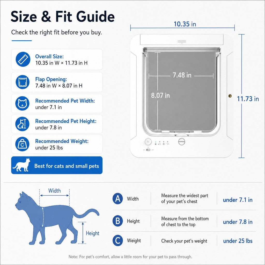 Puerta inteligente RFID para gatos con 4 modos de bloqueo (para mascotas de hasta 11,3 kg)