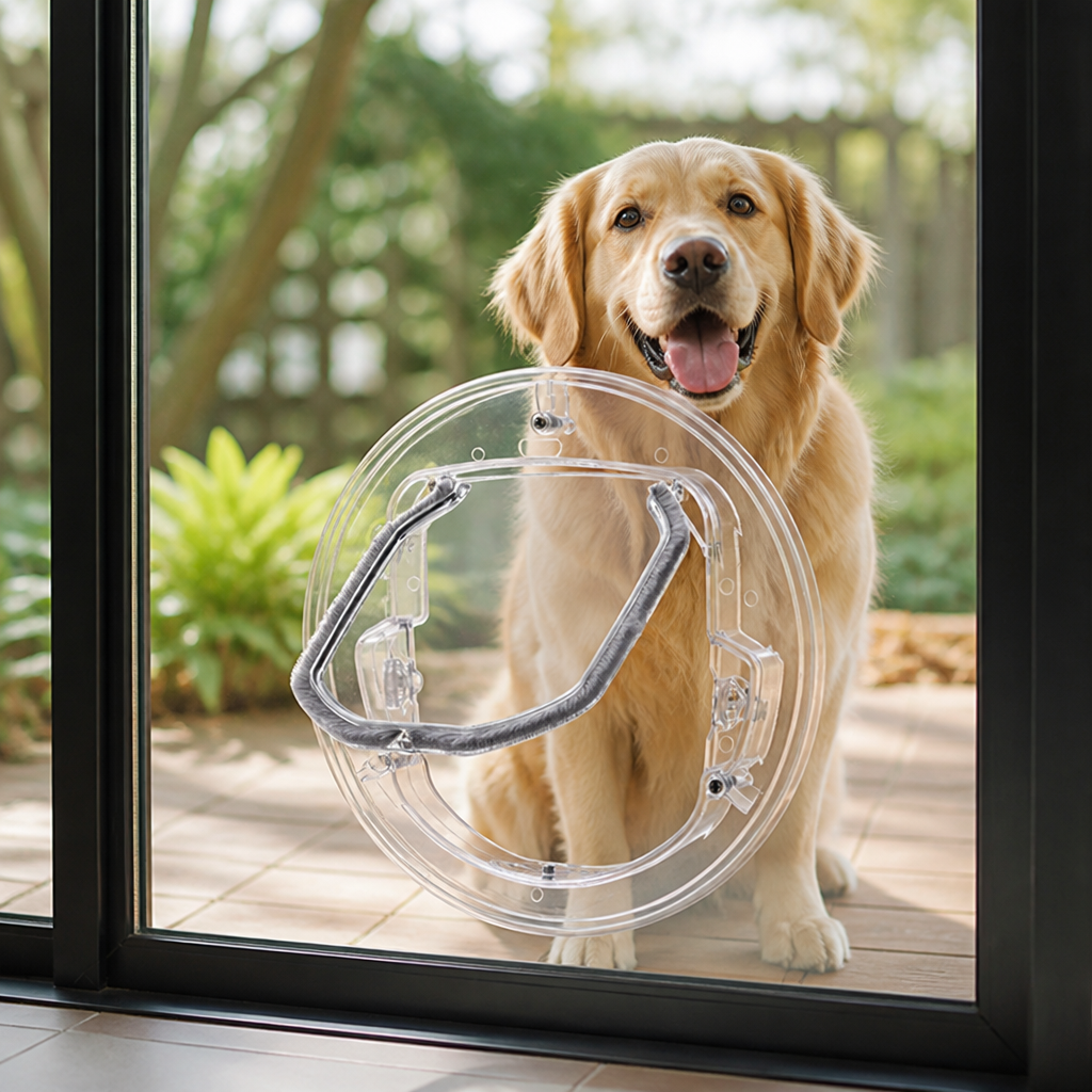 Puerta para mascotas con 4 modos de bloqueo y reducción de ruido (montaje en cristal)