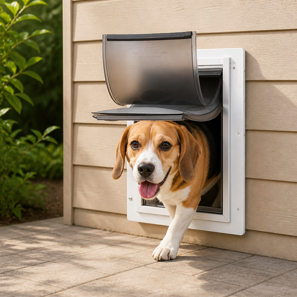 Puerta para mascotas con marco metálico resistente a la intemperie y bloqueable
