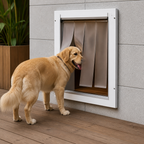 Puerta para mascotas con marco metálico resistente a la intemperie y bloqueable