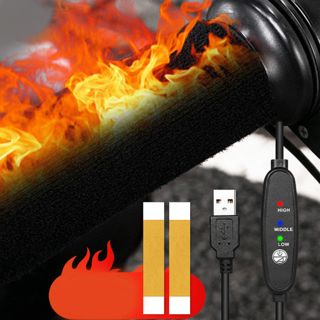 Puños calefactables para manillar — alimentación USB, control de temperatura