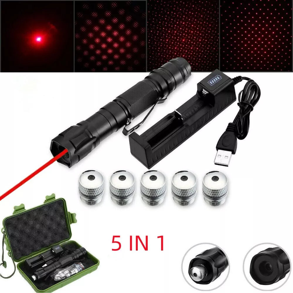 Puntero láser rojo recargable con set de linterna multiusos