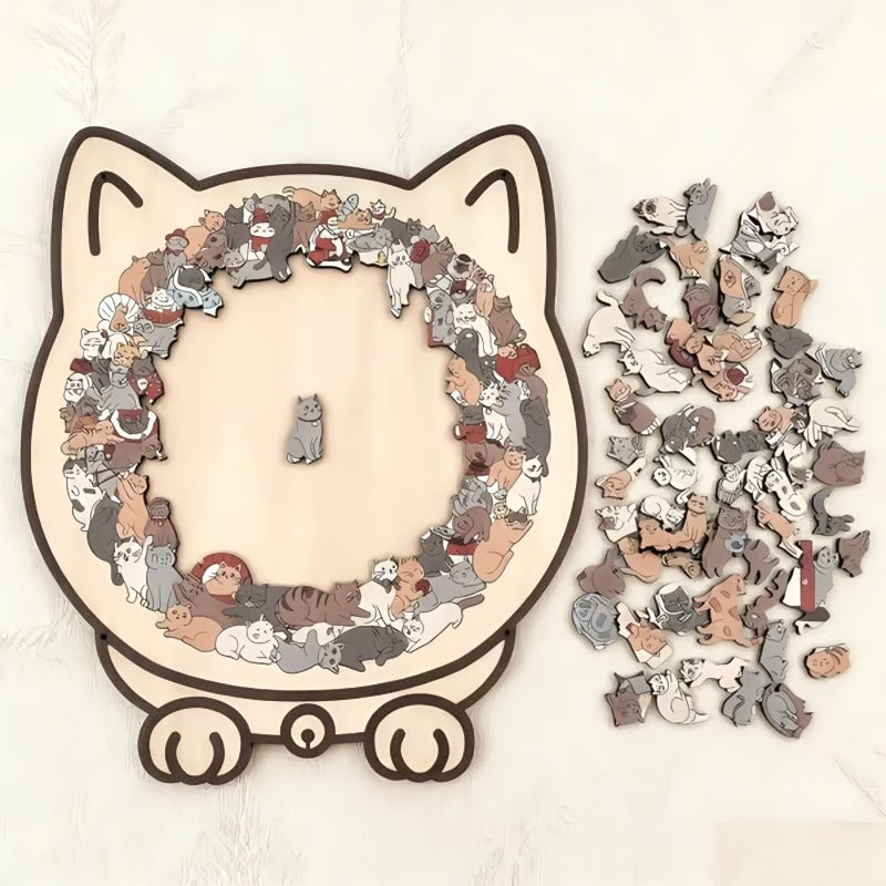Puzle de madera con forma de gato de 135 piezas