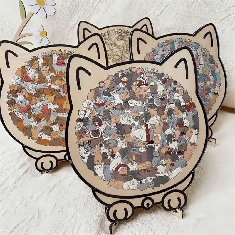 Puzle de madera con forma de gato de 135 piezas