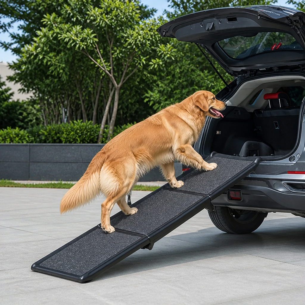 Rampa plegable larga para perros con barandillas laterales (soporta 68 kg)