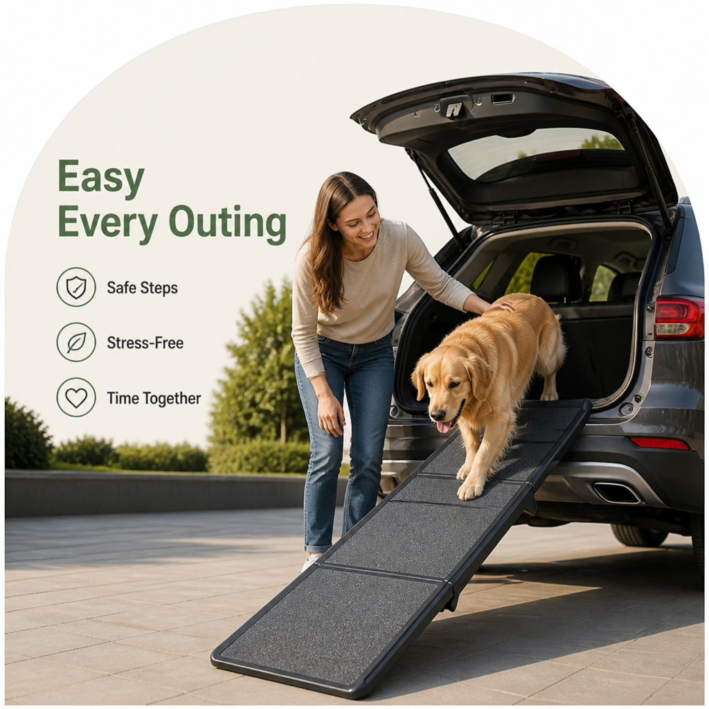Rampa plegable larga para perros con barandillas laterales (soporta 68 kg)