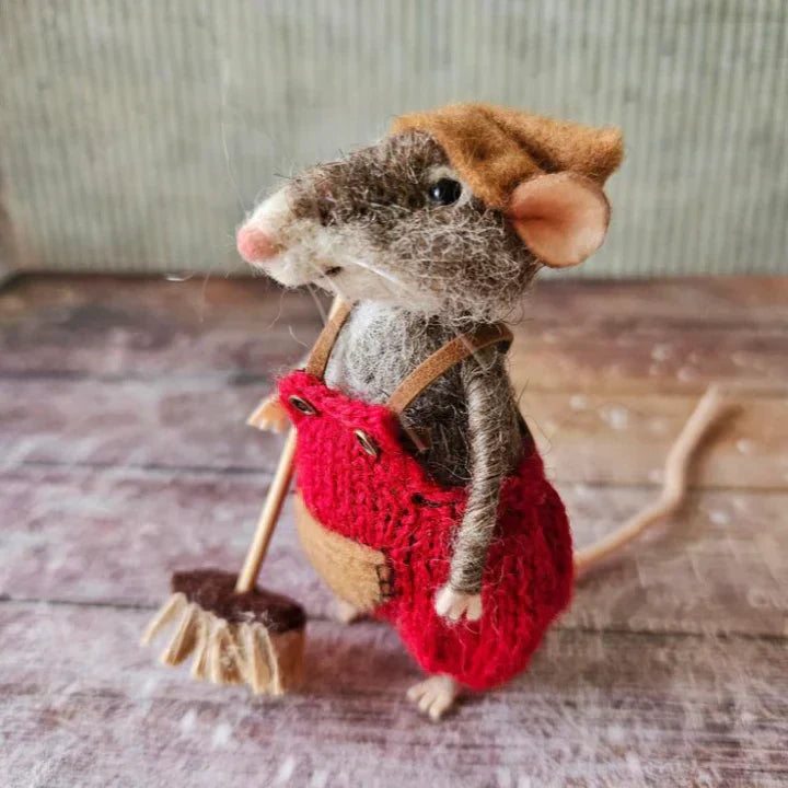 Ratón de fieltro hecho a mano | Decoración navideña y regalo original | Lana natural y tela sostenible