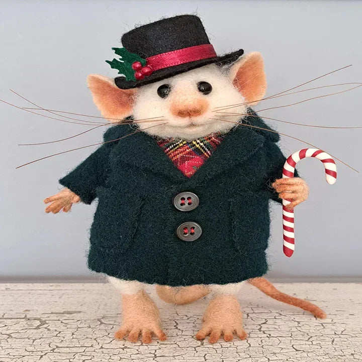 Ratón de fieltro hecho a mano | Decoración navideña y regalo original | Lana natural y tela sostenible