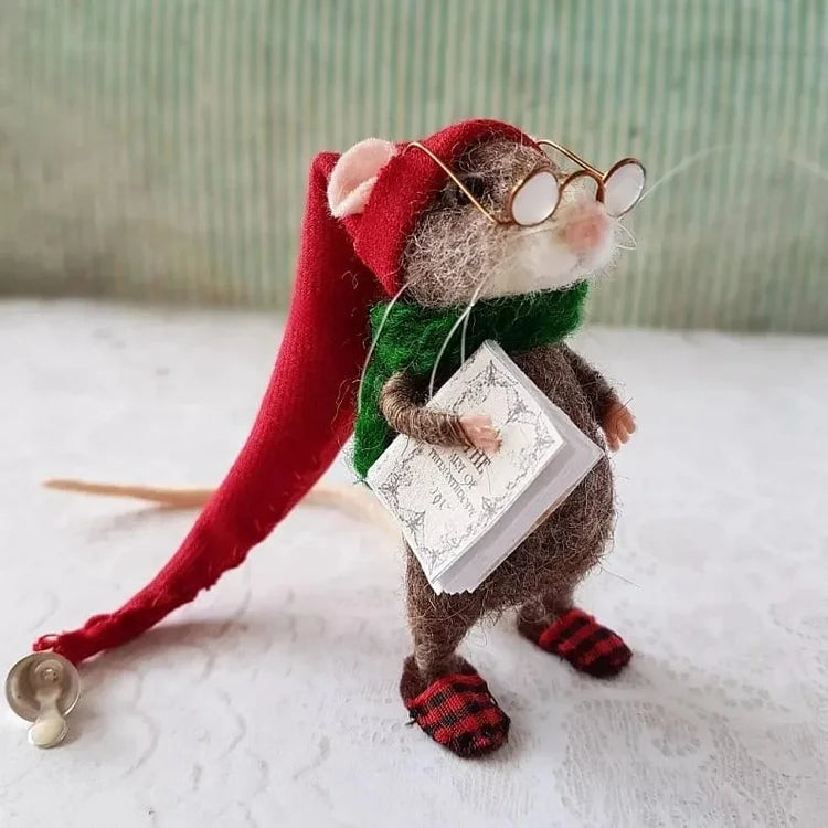 Ratón de fieltro hecho a mano | Decoración navideña y regalo original | Lana natural y tela sostenible