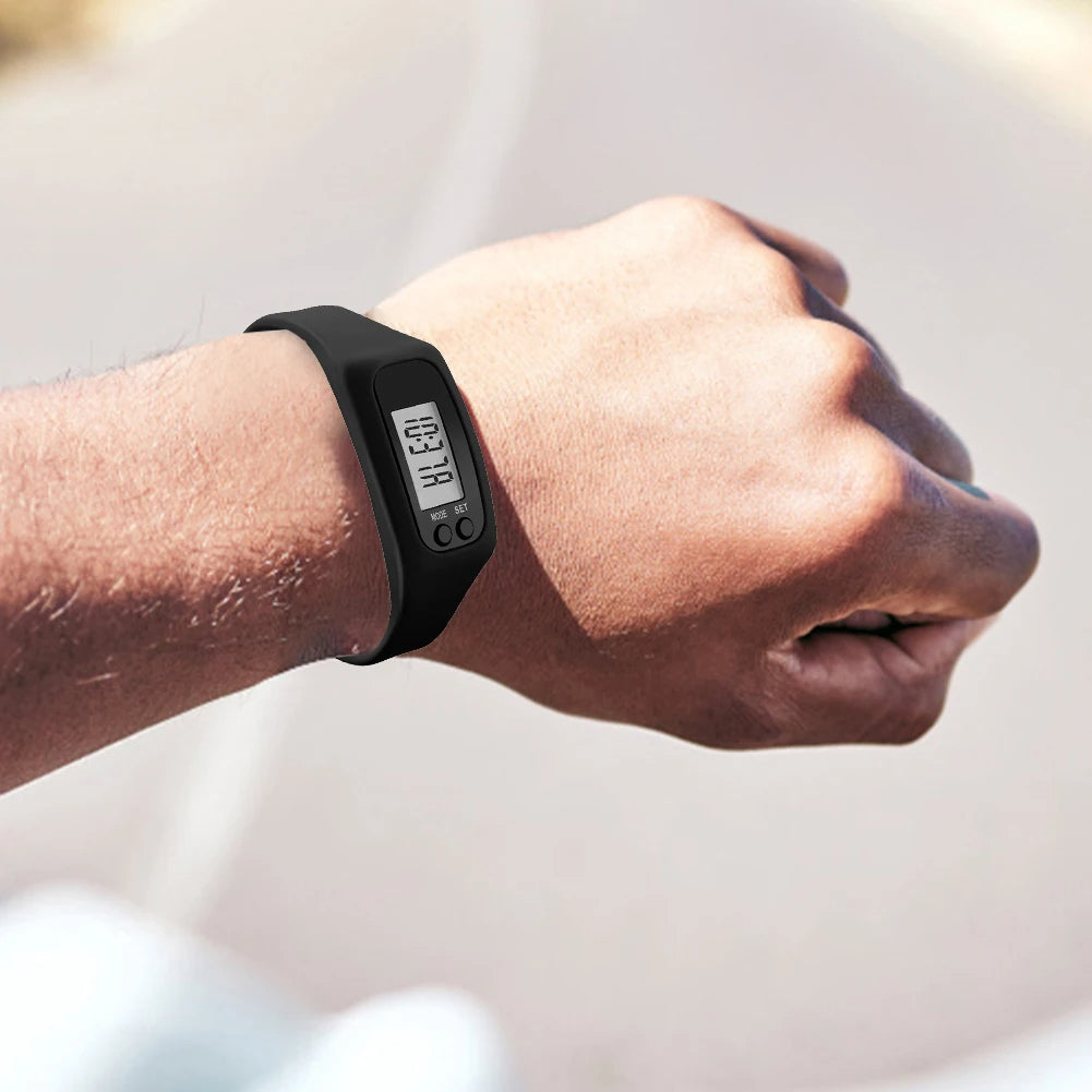 Reloj contador de pasos, podómetro de muñeca con pantalla digital, hora y calorías, correa de silicona con hebilla, blan